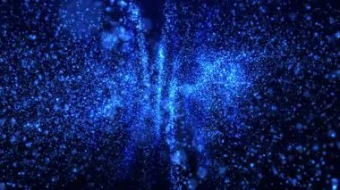 Mavi parlayan parçacıklar karanlık uzayda kıvrılıp düşüyorlar ve büyülü, fütüristik soyut bir zemin yaratıyorlar. Hareket grafikleri, şenlik, bilim ve teknoloji projeleri için mükemmel. Kusursuz döngü 4k