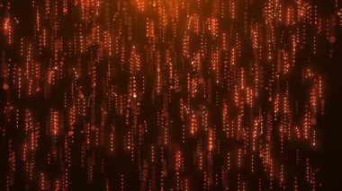 Turuncu parlak parçacıklar karanlık bir arka plana dikey çizgiler çizerek sıcak, şenlikli, zarif bir atmosfer yaratarak arka plan, olaylar ve kutlama projeleri için mükemmel. Kusursuz döngü