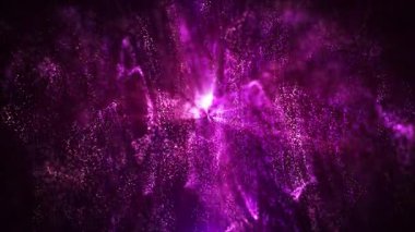 Soyut uzayda dönen canlı mor dalga parçacıkları büyüleyici bir dinamik zemin oluşturur. Poli ve sim parçacıklarının soyut fütüristik arkaplanı. Kusursuz döngü
