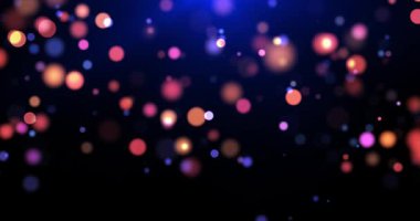 Doğum günü ve bayram kutlaması için soyut zarif parçacıklar animasyon konsepti. Bokeh efektli 4K arkaplan ve koyu arkaplanda ışık parçacıkları. Yayılmış ışık efektli animasyon.