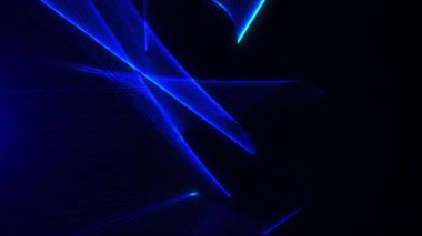 Dinamik mavi ışık dalgaları ve çizgiler koyu arkaplanda soyut geometrik desenler oluşturur. Fütürist animasyon teknoloji, dijital veya bilim kurgu dünyasındaki projeler için mükemmeldir. Kusursuz döngü.