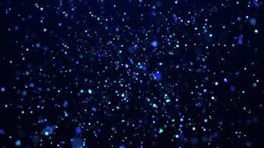 Doğum günleri ve tatiller için mavi soyut parçacık animasyonu konsepti. Bokeh efektli 4K arkaplan ve koyu arkaplanda ışık parçacıkları. Yayılmış ışık efektli canlandırılmış çerçeveler.