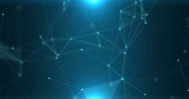 Birbirine bağlı çizgiler, noktalar ve üçgenler, dijital teknolojiler, büyük veriler, yüksek hızlı bağlantının görselleştirilmesi ve büyük veriler içeren soyut geleceksel dijital arkaplan. Bir bilim kurgu temasının soyut arkaplanı.
