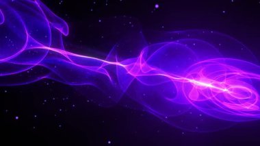 Yüksek teknoloji enerji hatları. Neon dalga benzeri formlar veya parlak ışık çizgileri ve ışınları ve yüksek teknolojili parçacıkların uçuşu.