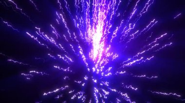 Elektrik mor ve mavi enerji hatlarının dinamik patlaması karanlık bir uzayda dışa doğru patlıyor. Dijital projelerde bilim kurgu, teknoloji veya soyut hareket geçmişi için mükemmel..