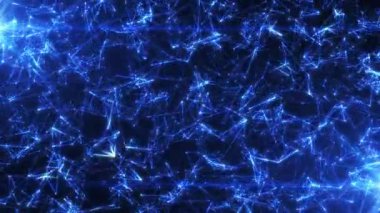 Birbirine dolanmış çizgiler, noktalar ve üçgenler, dijital teknolojiler, büyük veriler ve yüksek hızlı bağlantı görselleştirmesiyle soyut fütüristik mavi arka plan. Bilim kurgu temalı kusursuz döngüsel soyut arkaplan.