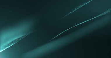 Mavi zemin üzerinde hareket eden parçacıkların ve noktaların soyut parlayan dalgası, büyük veri görselleştirmesi, fütüristik ve dijital arka plan, veri akışı, siber teknoloji. 3D, 4K, kusursuz döngü