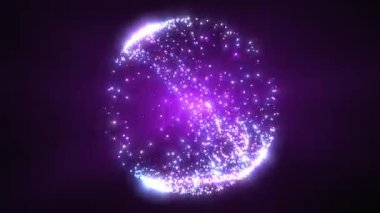 Soyut mavi renk yuvarlak küre parlak parlak partiküller enerji demetleri ve soyut fütüristik ve bilimsel arkaplan 4K video animasyonsuz döngü dizaynı