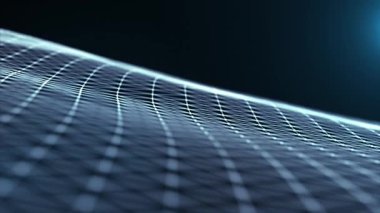 Işık hareketi, veri akışı ve siber teknolojide parçacıkların soyut dijital dinamik dalgaları ve pleksus. 3 boyutlu görüntüleme. Ekran koruyucunun video canlandırması.