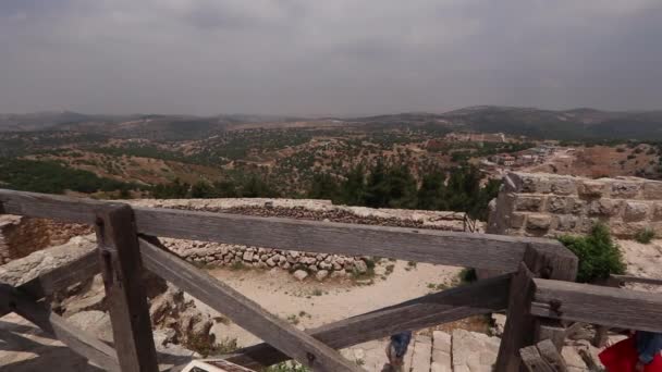 Uitzicht Jordaanvallei Omliggende Woestijn Ajloun Castle Jordanië — Stockvideo