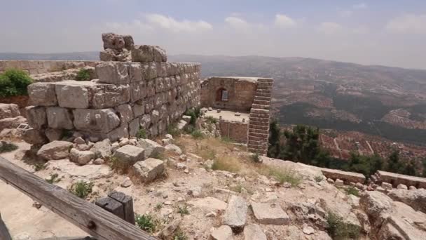 Blick Auf Das Jordantal Und Die Umliegende Wüste Schloss Ajloun — Stockvideo