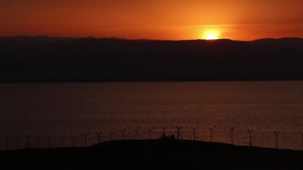 Vista Pôr Sol Mar Morto Costa Jordaniana — Vídeo de Stock