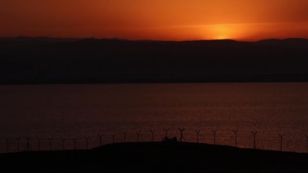 Widok Zachodu Słońca Nad Morzem Martwym Jordańskiego Brzegu — Wideo stockowe