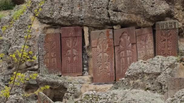 Армянский Крестовый Камень Монастыре Гегард Армения — стоковое видео