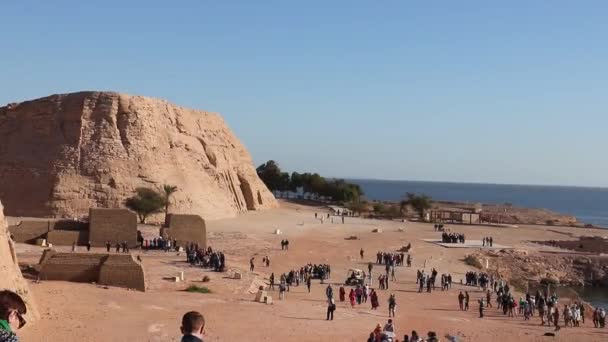 Ancient Temple Complex Cut Solid Rock Cliff Abu Simbel Egypt — Stock Video