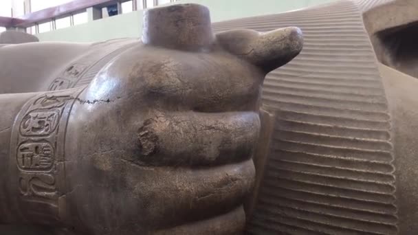 Standbeeld Van Ramses Het Openluchtmuseum Van Memphis Egypte — Stockvideo