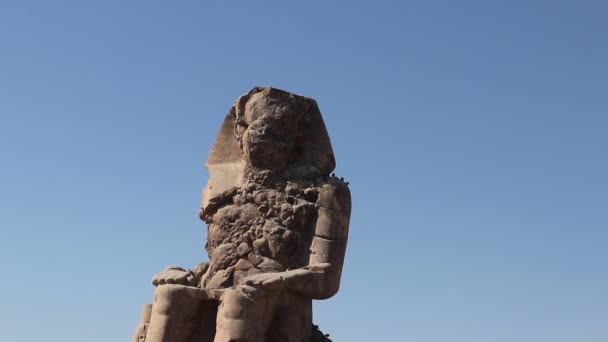 Dos Grandes Estatuas Piedra Sentadas Colosos Memnon Egipto — Vídeo de stock