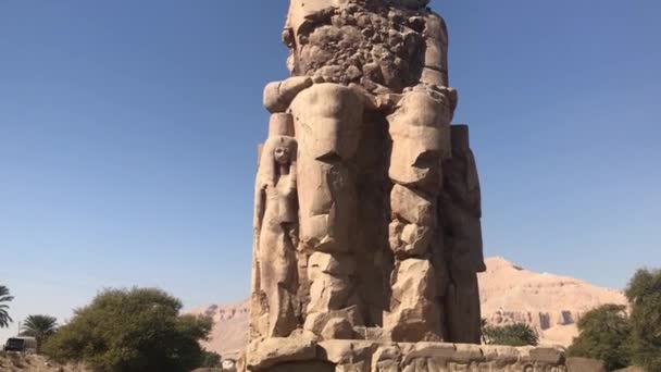 Dvě Velké Kamenné Sochy Colossi Memnon Egypt — Stock video