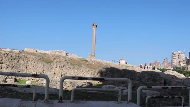 Stanowisko Archeologiczne Przy Ruinach Filaru Pompejów Aleksandrii Egipt — Wideo stockowe