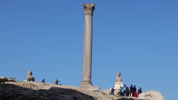 Situs Arkeologi Reruntuhan Pilar Pompey Alexandria Mesir — Stok Video