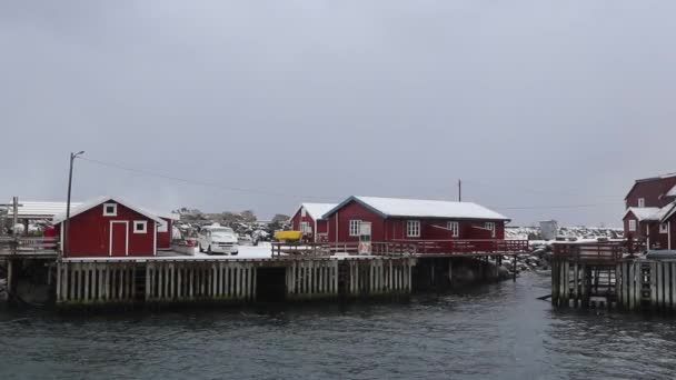 Een Uniek Houten Huis Klein Vissersdorpje Village Lofoten Islands Noorwegen — Stockvideo