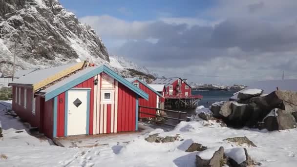 Unique Wooden House Small Fishing Village Village Lofoten Islands Norway — Stock Video