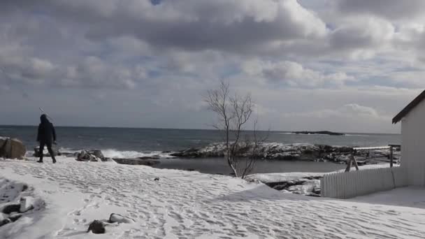 Karla Kaplı Küçük Bir Kasaba Bir Köy Lofoten Norveç — Stok video