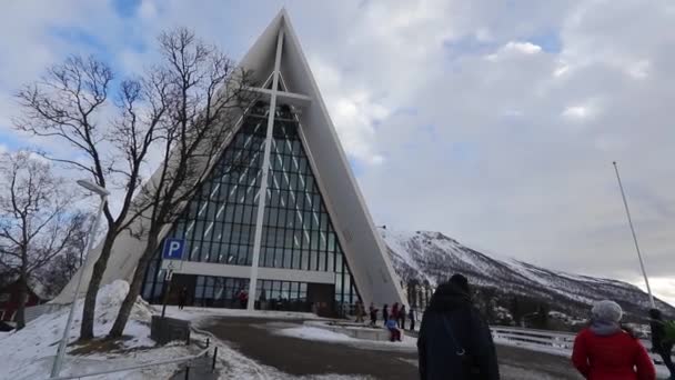 Északi Sarki Katedrális Modern Templom Építészet Tromso Norvégia — Stock videók