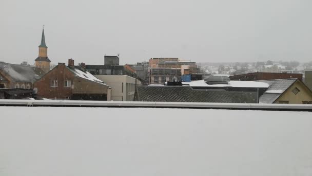 Vista Cidade Através Janela Quarto Troms Noruega — Vídeo de Stock