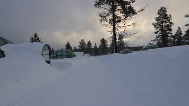 Glass Igloo Covered Snow Kakslauttanen Finland — Stock Video