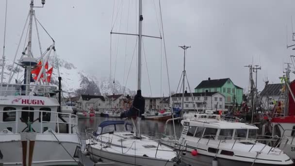 Henningsvaer Fishing Village Lofoten Islands Norway — стокове відео