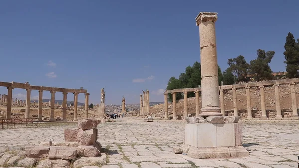 Oval Plaza Στην Αρχαία Πόλη Jerash — Φωτογραφία Αρχείου