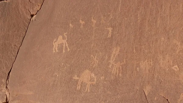 Ürdün 'deki Wadi Rum Çölü' nün Petroglifleri ve yazıtları.