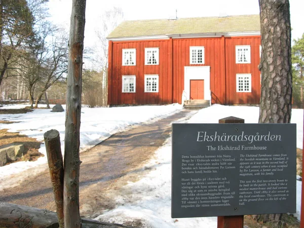 Dom Rustykalny Eksharad Skansen Museum Sztokholmie Szwecja — Zdjęcie stockowe