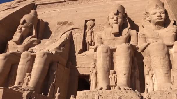 Древний Комплекс Искушения Вырезанный Твердой Скале Абу Симбел Египет — стоковое видео