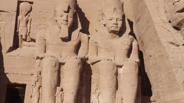 Древний Комплекс Искушения Вырезанный Твердой Скале Абу Симбел Египет — стоковое видео