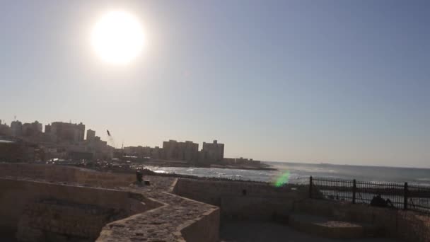 Citadel Van Qaitbay Kijkt Uit Middellandse Zee Alexandrië Egypte — Stockvideo