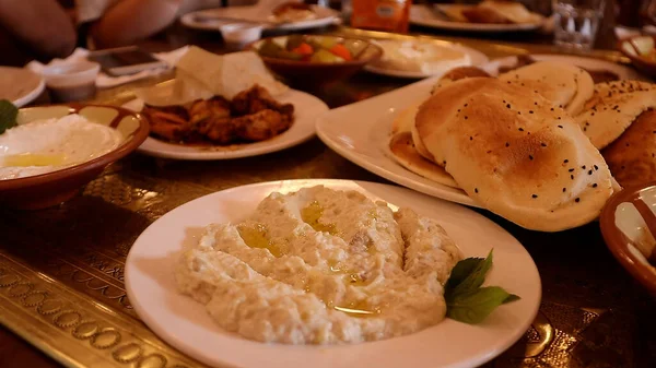 Hummus Olivovým Olejem Cizrnou Jordánská Kuchyně — Stock fotografie