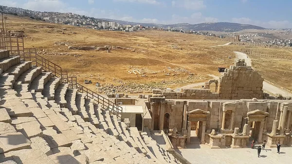 Teatro Sur Antigua Ciudad Jerash Jordania —  Fotos de Stock