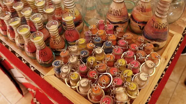 Sandkunst Flaschen Jordanische Souvenirs Madaba — Stockfoto