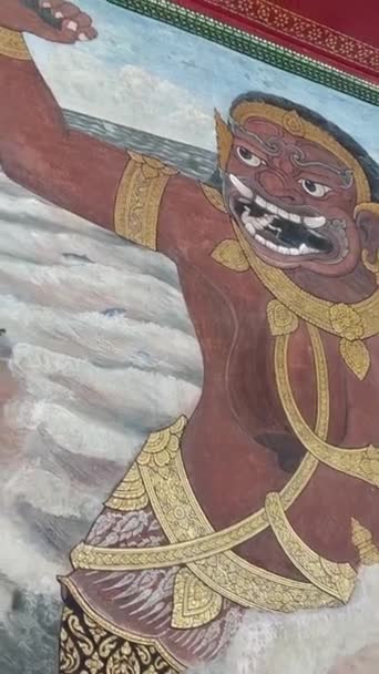 Mural Del Templo Del Buda Esmeralda Que Representa Evento Gloria — Vídeos de Stock