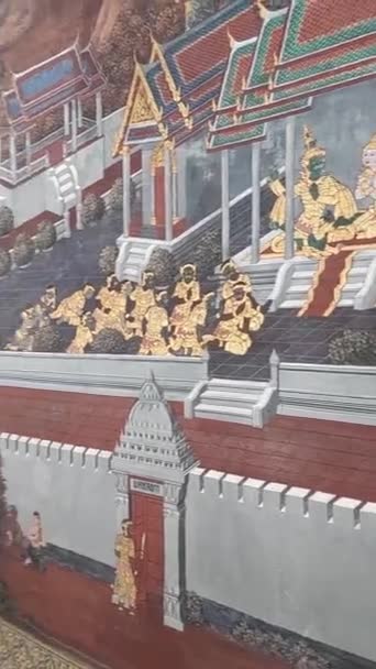 Muralmålningen Temple Emerald Buddha Skildrar Händelse Glory Rama Thailändsk Version — Stockvideo
