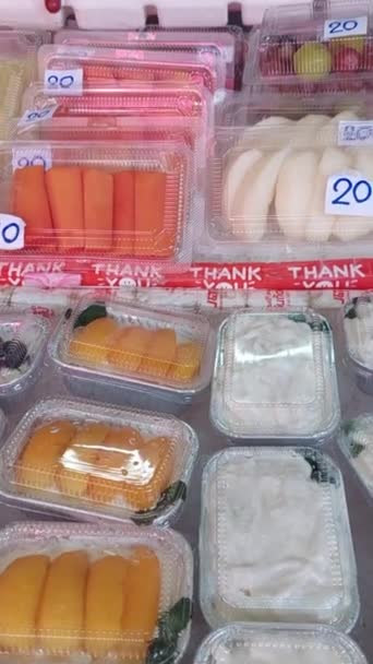 Бангкок Магазин Пропонує Свіжі Фрукти Хлібобулочні Вироби Таїланд — стокове відео