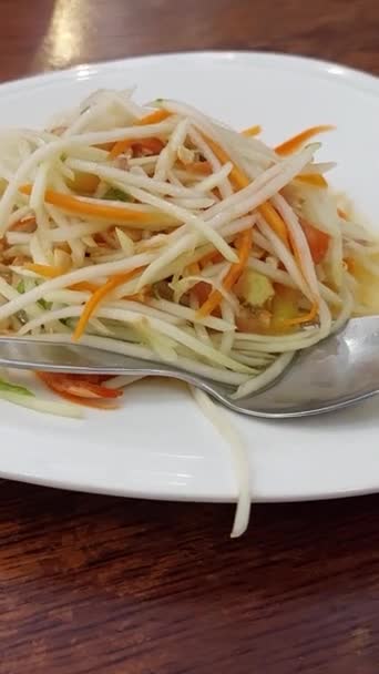 Πικάντικη Ταϊλανδέζικη Παπάγια Σαλάτα Εστιατόριο Μπανγκόκ — Αρχείο Βίντεο