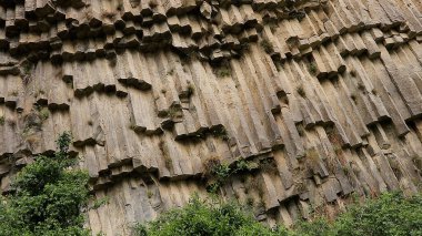 Ermenistan 'daki Garni Vadisi' nde beşgen bazalt sütunlu dikey uçurumlar