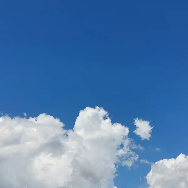 Bulutlar çeşitli şekillerde berrak mavi gökyüzünde sürükleniyor.