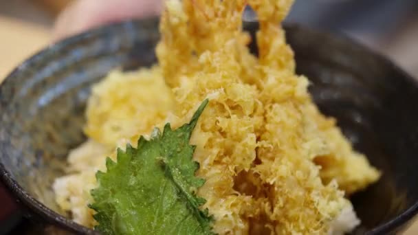 Tempura Giapponese Piatto Amato Frutti Mare Verdure Fritti Martellati Viene — Video Stock