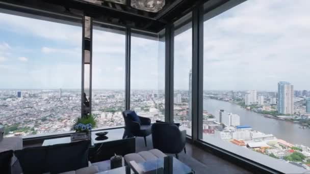 Vanuit Een Hemelse Lounge Genieten Van Een Ontzagwekkend Panorama Uitzicht — Stockvideo
