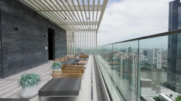 Salite Sul Balcone Abbracciate Splendida Vista Sulla Città Grattacieli Punteggiano — Video Stock