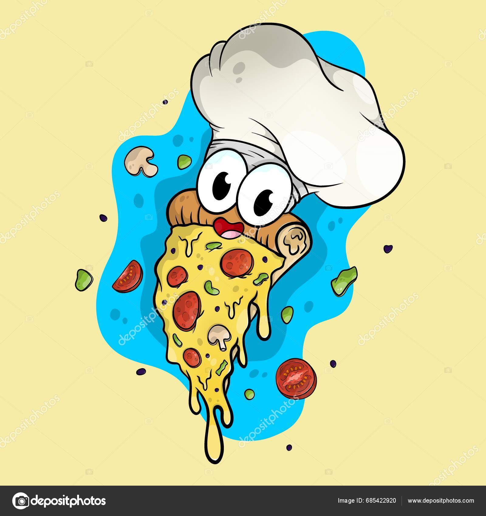 Cute Pepperoni Vegetable Pizza Chef Giant Cartoony Eyes Stock Photo by